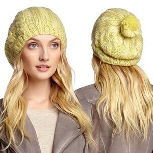 NWT Screamer Women's Beanie Hat Cable Knit With Pompom Yellow